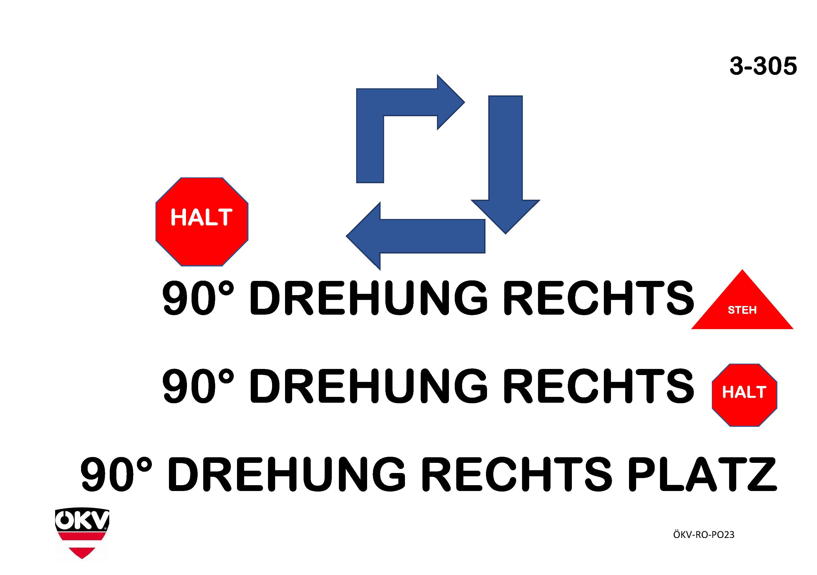 Halt – 90°-Drehung rechts Steh – 90°-Drehung rechts Sitz – 90°-Drehung rechts Platz